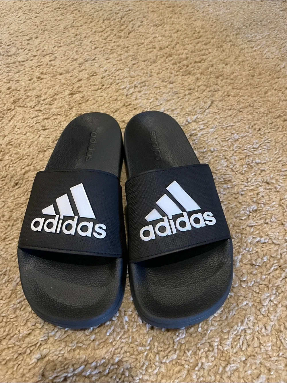 adidas Black Slide Sandals with White Logo boys size 5